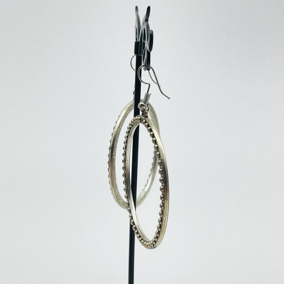 Beaded Hoop Earrings Pierced Silver Tone Boho Festival Music Party Holiday - Picture 5 of 8